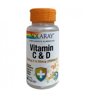 Solaray Vitamina C 100 mg y Vitamina D 50 mcg (2000UI) 60 Cápsulas