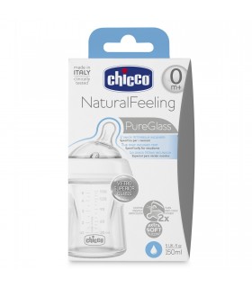 GLASS BOTTLE T SILICONE CHICCO NATURAL FEELIN